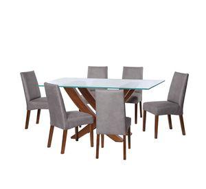 Juego De Comedor Alicante 6 Sillas Cadiz Cuero Kentucky Gris