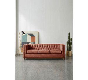 Sofa Roma 3 Cuerpos Capitoné Cuero Colorado