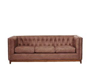 Sofa Roma 3 Cuerpos Capitoné Cuero Colorado