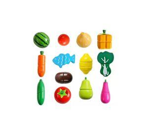 Set corta frutas y verduras madera con imán, juego 17 piezas multicolor