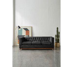 Sofa Roma 3 Cuerpos Capitoné Cuero Colorado