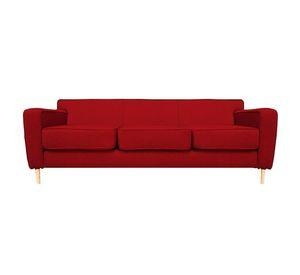 Sofá Lilen Chenille Tipo Lino Rojo 3 Cuerpos