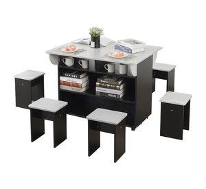 Juego de Comedor Isla + 6 Taburetes Gris/Negro
