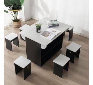 Juego de Comedor Isla + 6 Taburetes Gris/Negro