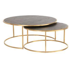 Set 2 mesa de centro Norman madera de olmo y acero