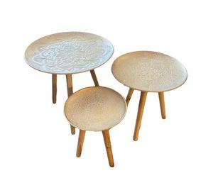 Set 3 Mesas Centro Decorativa Mandala Nórdica Redonda Jhn