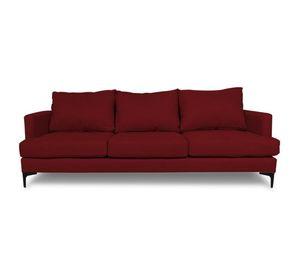 Sofá Aldara Chenille Tipo Lino Rojo 3 Cuerpos