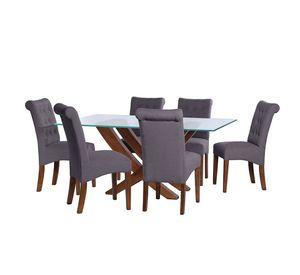 Juego De Comedor Alicante 6 Sillas Oviedo Lino Gris Oscuro
