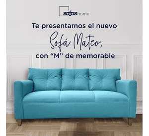 Sofá Mateo Chenille Turquesa Pata Madera 3C