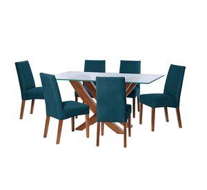Juego De Comedor Alicante 6 Sillas Cadiz Tela Velvet Azul Petroleo