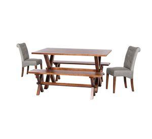 Juego De Comedor Sevilla 2 Sillas Oviedo + 2 Bancas Tela Velvet Gris