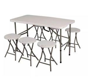 Juego de Comedor Mesa Plegable Maleta 120cm + 6 Taburetes Plegables