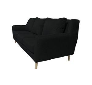 Sofá Lenora Chenille Tipo Lino Negro 3 Cuerpos