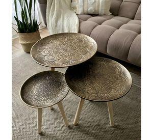 Set 3 Mesas Decorativas Diseño Vintage Dorado Envejecido Jhn