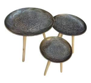 Set 3 Mesas Decorativas Diseño Vintage Dorado Envejecido Jhn
