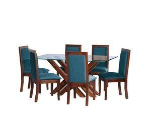 Juego De Comedor Merida 6 Sillas Girona Tela Velvet Azul Petroleo