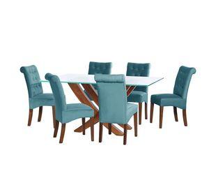 Juego De Comedor Alicante 6 Sillas Oviedo Tela Velvet Turquesa
