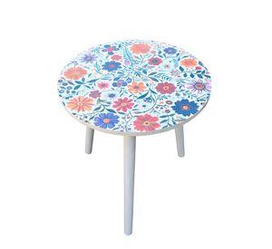 Mesa Centro Living Bohemio Flores Madera Redonda Decorativa