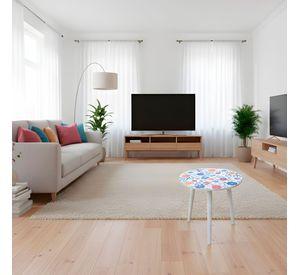 Mesa Centro Living Bohemio Flores Madera Redonda Decorativa