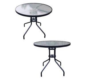 Mesa de Terraza de Vidrio y Acero Grande 70x80 cm Negro