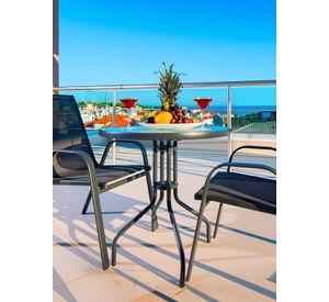 Mesa de Terraza de Vidrio y Acero Grande 70x80 cm Negro