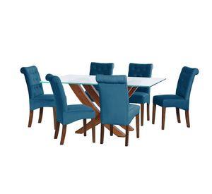 Juego De Comedor Alicante 6 Sillas Oviedo Tela Velvet Azul Petroleo