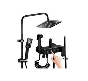 Ducha Columna Negra Push Boton Set 4 Funciones 3 Engranajes