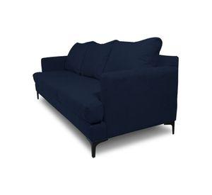 Sofá Aldara Chenille Tipo Lino Azul 3 Cuerpos
