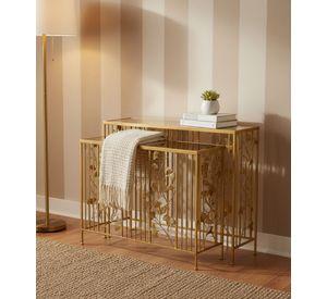 Set 2 Mesa Centro Auxiliar Lateral Decorativa Floral Jhn