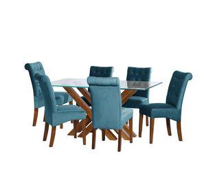 Juego De Comedor Merida 6 Sillas Oviedo Tela Velvet Azul Petroleo