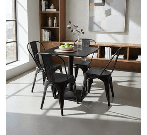 Juego De Mesa Melamina 70x70 + 4 Sillas Tolix Negras