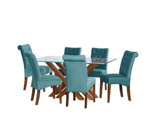Juego De Comedor Merida 6 Sillas Oviedo Tela Velvet Turquesa