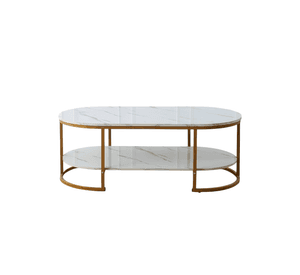 Mesa de Centro de Lujo 2 Niveles estilo Mármol brillante y Base Metálica tipo oro