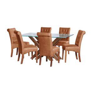 Juego De Comedor Merida 6 Sillas Oviedo Cuero Kentucky Cafe Claro