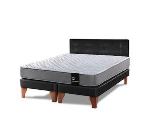 Cama Europea Zen Best 2 Plazas Colchon Resortes Base Dividida + Respaldo PU Negro
