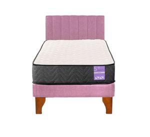 Cama Europea 1 Plaza Aura + Respaldo Tubular Madera Rosado