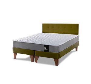 Cama Europea Zen Best Tela Velvet Verde 2 Plazas + Respaldo