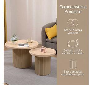 Juego Mesa De Centro Lateral Living Redonda Doble Melamina Color Marrón claro