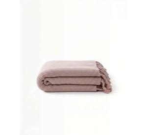 MANTA CON FLECOS DE SOGA TRENZADOS CHENILLE COLOR ROSA