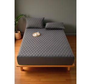 Cubrecolchón impermeable 2p + 02 fundas de almohada Plomo