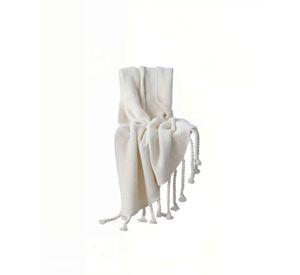 MANTA CON FLECOS DE SOGA TRENZADOS CHENILLE COLOR BLANCO