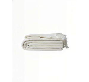 MANTA CON FLECOS DE SOGA TRENZADOS CHENILLE COLOR BLANCO