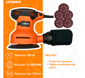 Lijadora Roto Orbital Lernen 350 W – Con Lijas De Repuesto