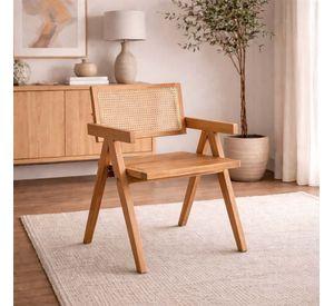 Silla Aurora Plus con Apoyabrazos en Madera de Fresno Natural y Respaldo de Ratán
