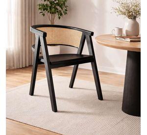 Silla Lenong Plus en Madera de Fresno Negra y Respaldo de Ratán Natural