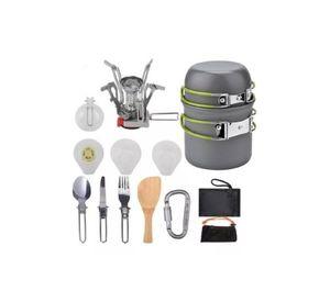 Set de Ollas Camping - 10 Piezas con Cocinilla y Cubiertos