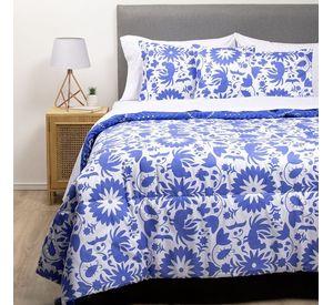 COMBO 40 PLUMON MEXICO REVERSIBLE AZUL 2 PLAZAS