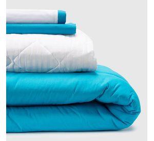 COMBO 18 PLUMON BICOLOR CELESTE AZUL 1.5 PLAZAS