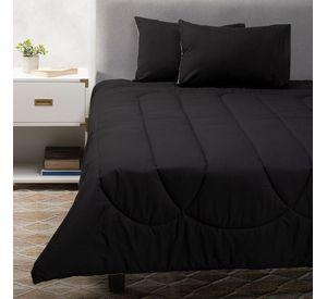Plumon Negro Gris 2 Pl + Pack Almohadas Negra Arthome