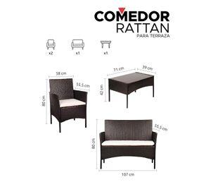 Set Juego De Terraza 4pcs Mesa Sillas Sillon Rattan Vincenzi